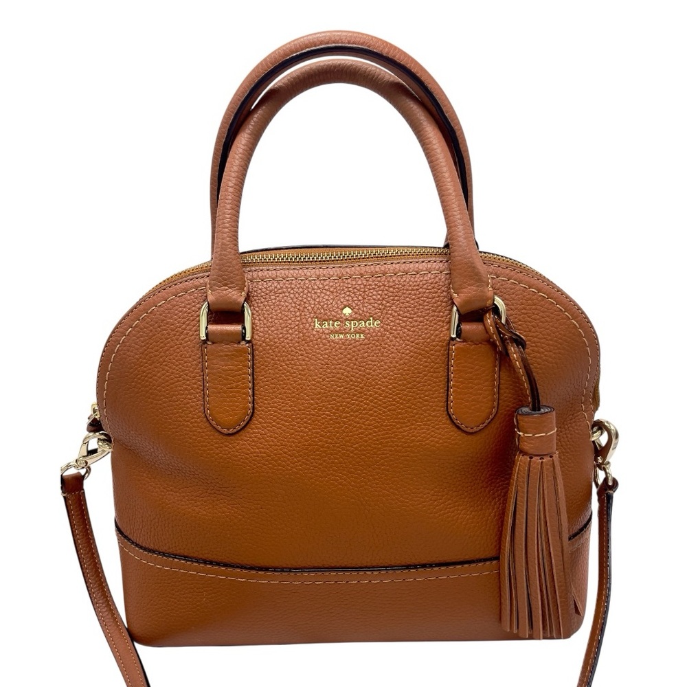 KATE SPADE Carli McCall Street Cognac Pebbled Leather Satchel